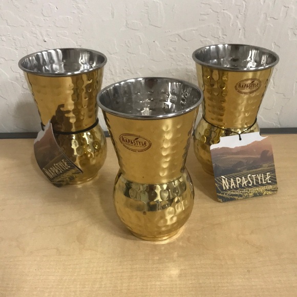 Napa Style Hand Hammered Bottega Brass Large Tumbler Set of 3 - Picture 1 of 2